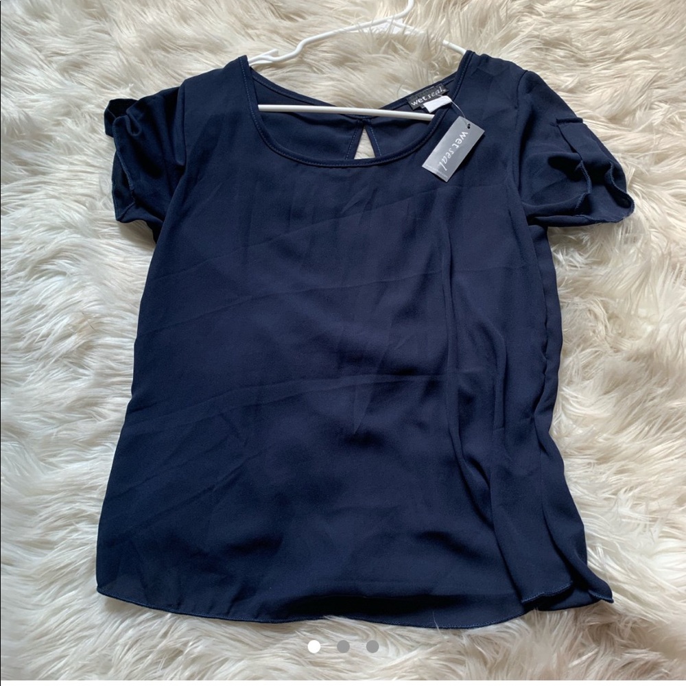 Navy blue chiffon open back shirt